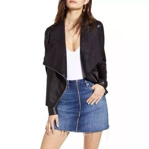 BLANKNYC Onto the Next Faux Leather Drape Front Jacket